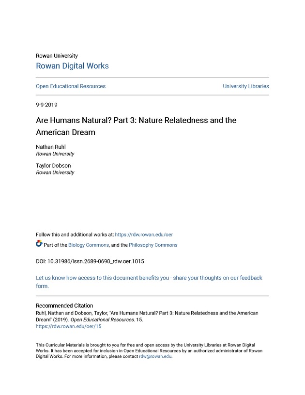 Are Humans Natural? Nature Relatedness and the American Dream - Title Page 1